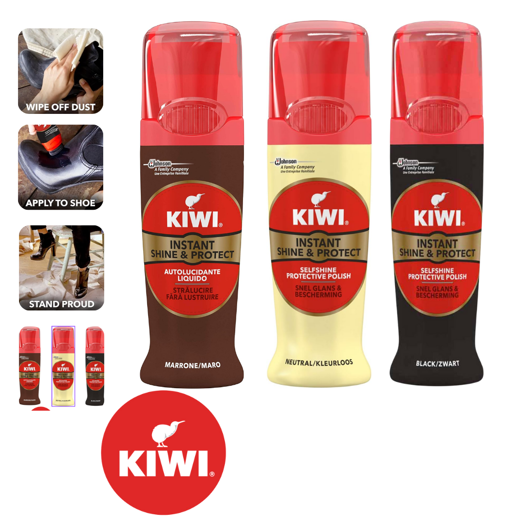 KIWI Shoe Shine Liquid Shoe Polish Black Brown and Neutral in 75m. www.LondonDirectShopping